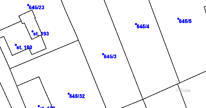 Parcela st. 645/3 v KÚ Bobr, Katastrální mapa