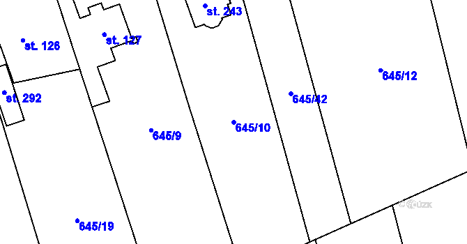 Parcela st. 645/10 v KÚ Bobr, Katastrální mapa