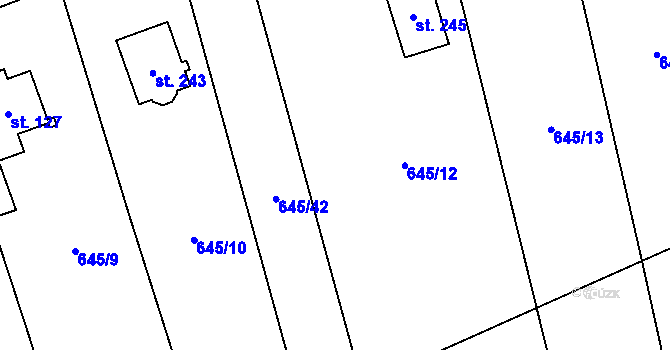 Parcela st. 645/11 v KÚ Bobr, Katastrální mapa