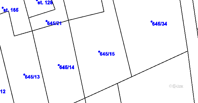 Parcela st. 645/15 v KÚ Bobr, Katastrální mapa