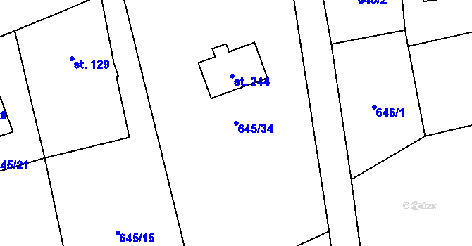 Parcela st. 645/34 v KÚ Bobr, Katastrální mapa