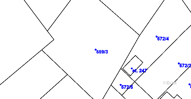 Parcela st. 559/3 v KÚ Bobr, Katastrální mapa