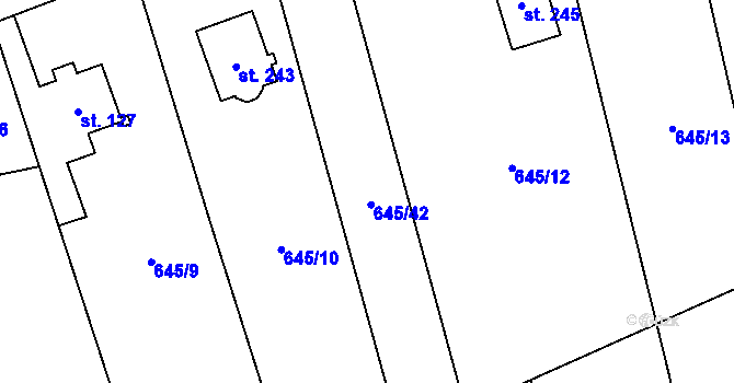 Parcela st. 645/42 v KÚ Bobr, Katastrální mapa