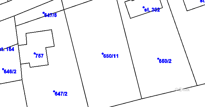 Parcela st. 650/11 v KÚ Bobr, Katastrální mapa