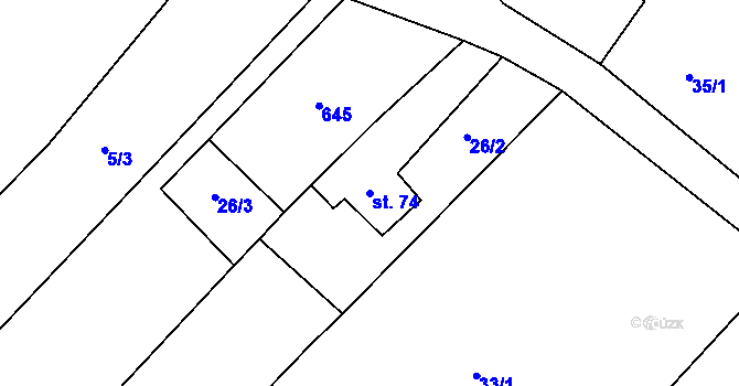 Parcela st. 74 v KÚ Černá Voda u Žacléře, Katastrální mapa