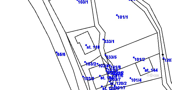 Parcela st. 118 v KÚ Prkenný Důl, Katastrální mapa