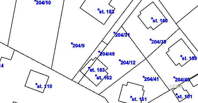 Parcela st. 204/49 v KÚ Prkenný Důl, Katastrální mapa