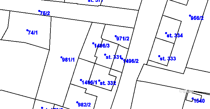 Parcela st. 331 v KÚ Žacléř, Katastrální mapa