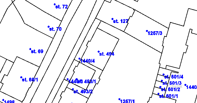 Parcela st. 494 v KÚ Žacléř, Katastrální mapa