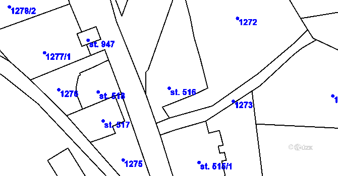 Parcela st. 516 v KÚ Žacléř, Katastrální mapa