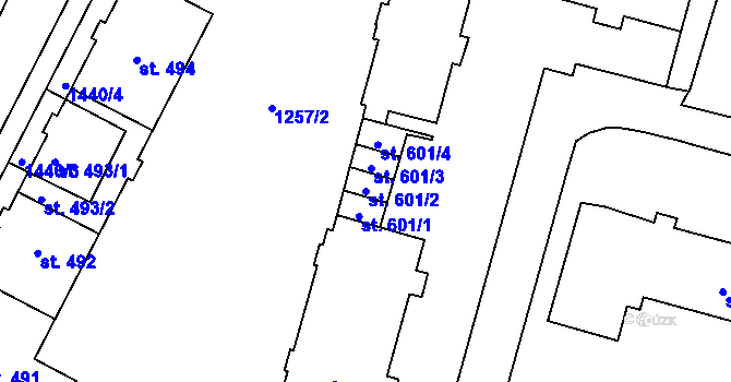 Parcela st. 601/2 v KÚ Žacléř, Katastrální mapa