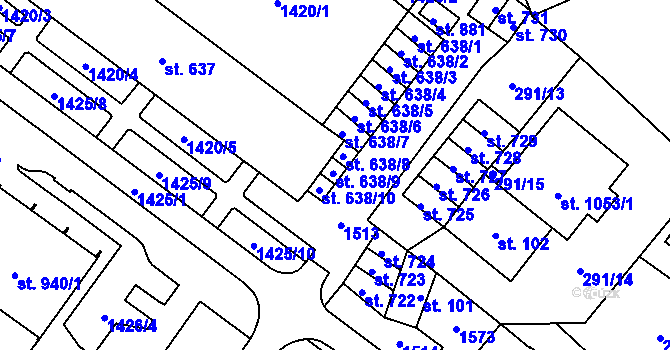 Parcela st. 638/9 v KÚ Žacléř, Katastrální mapa