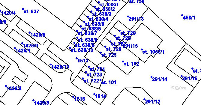 Parcela st. 725 v KÚ Žacléř, Katastrální mapa