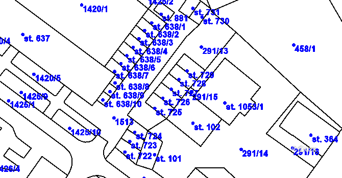 Parcela st. 727 v KÚ Žacléř, Katastrální mapa