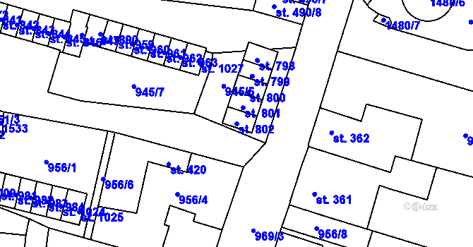 Parcela st. 802 v KÚ Žacléř, Katastrální mapa