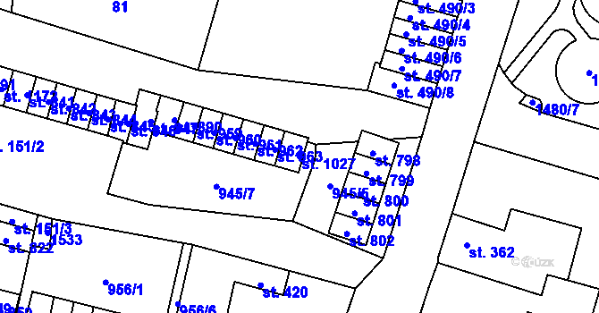 Parcela st. 1027 v KÚ Žacléř, Katastrální mapa
