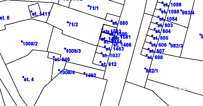Parcela st. 1037 v KÚ Žacléř, Katastrální mapa
