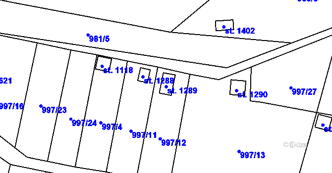 Parcela st. 1289 v KÚ Žacléř, Katastrální mapa