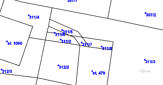 Parcela st. 311/7 v KÚ Žacléř, Katastrální mapa