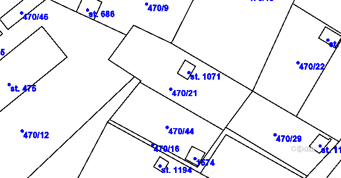 Parcela st. 470/21 v KÚ Žacléř, Katastrální mapa