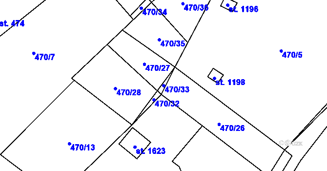 Parcela st. 470/33 v KÚ Žacléř, Katastrální mapa
