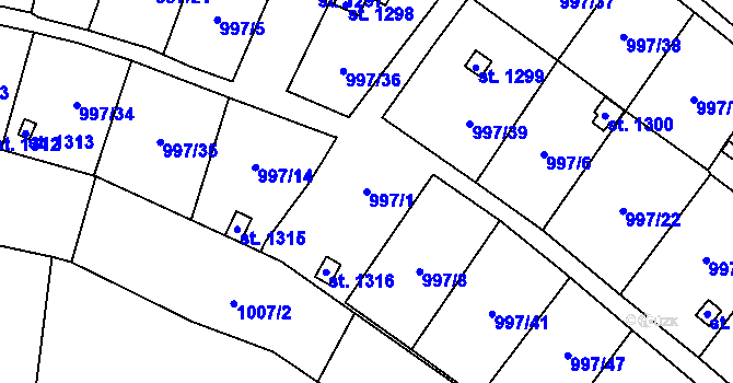 Parcela st. 997/1 v KÚ Žacléř, Katastrální mapa