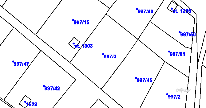 Parcela st. 997/3 v KÚ Žacléř, Katastrální mapa