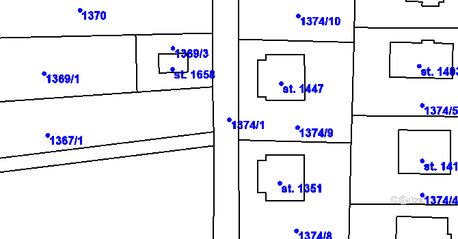 Parcela st. 1374/1 v KÚ Žacléř, Katastrální mapa