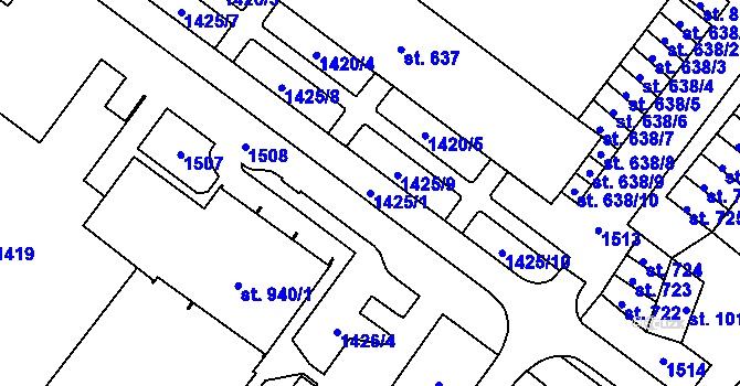 Parcela st. 1425/1 v KÚ Žacléř, Katastrální mapa