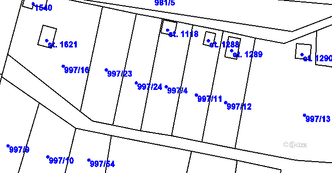 Parcela st. 997/4 v KÚ Žacléř, Katastrální mapa