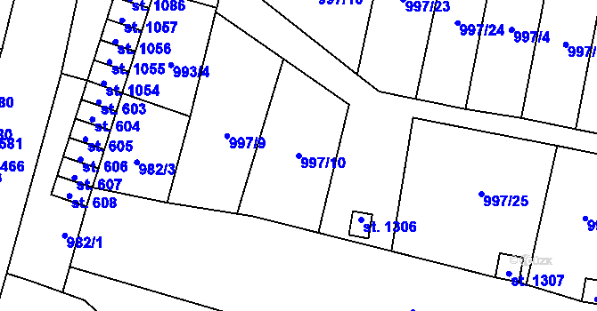 Parcela st. 997/10 v KÚ Žacléř, Katastrální mapa