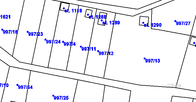 Parcela st. 997/12 v KÚ Žacléř, Katastrální mapa