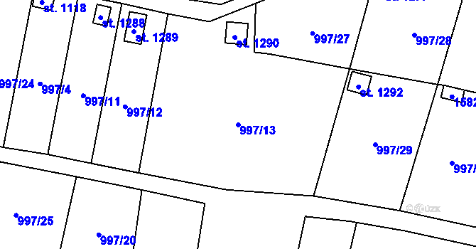 Parcela st. 997/13 v KÚ Žacléř, Katastrální mapa