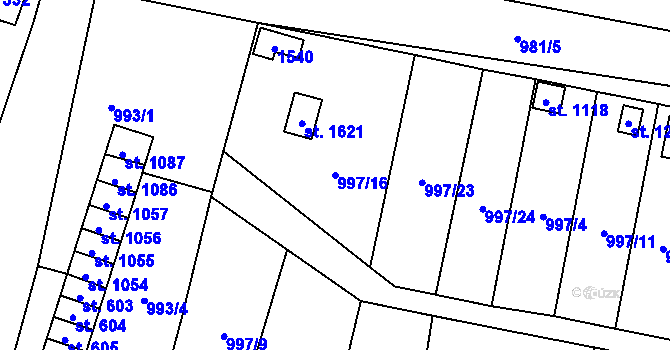 Parcela st. 997/16 v KÚ Žacléř, Katastrální mapa