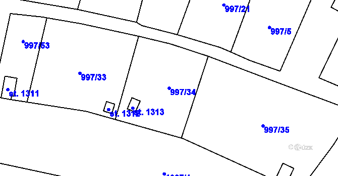 Parcela st. 997/34 v KÚ Žacléř, Katastrální mapa