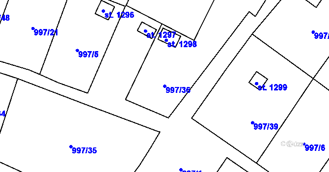 Parcela st. 997/36 v KÚ Žacléř, Katastrální mapa