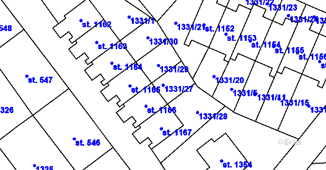 Parcela st. 1331/27 v KÚ Žacléř, Katastrální mapa
