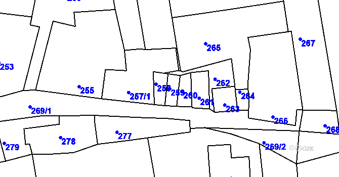 Parcela st. 259 v KÚ Žádovice, Katastrální mapa