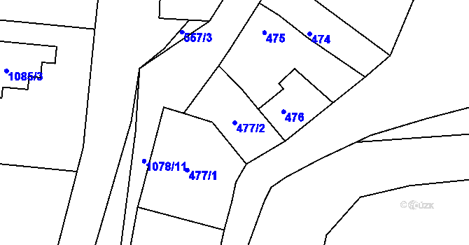 Parcela st. 477/2 v KÚ Žádovice, Katastrální mapa