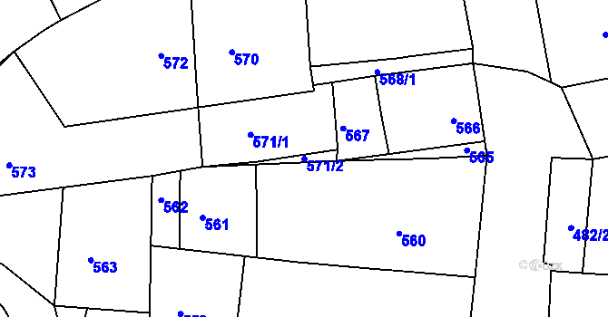 Parcela st. 571/2 v KÚ Žádovice, Katastrální mapa