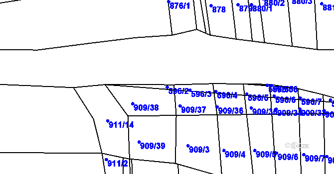 Parcela st. 596/2 v KÚ Žádovice, Katastrální mapa