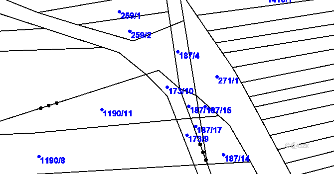 Parcela st. 173/10 v KÚ Žádovice, Katastrální mapa