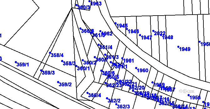 Parcela st. 361/3 v KÚ Žádovice, Katastrální mapa