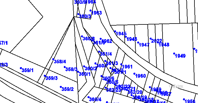 Parcela st. 361/4 v KÚ Žádovice, Katastrální mapa