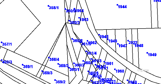 Parcela st. 361/5 v KÚ Žádovice, Katastrální mapa
