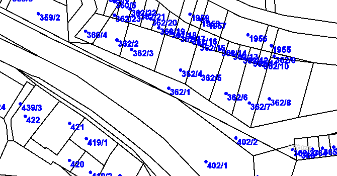 Parcela st. 362/1 v KÚ Žádovice, Katastrální mapa