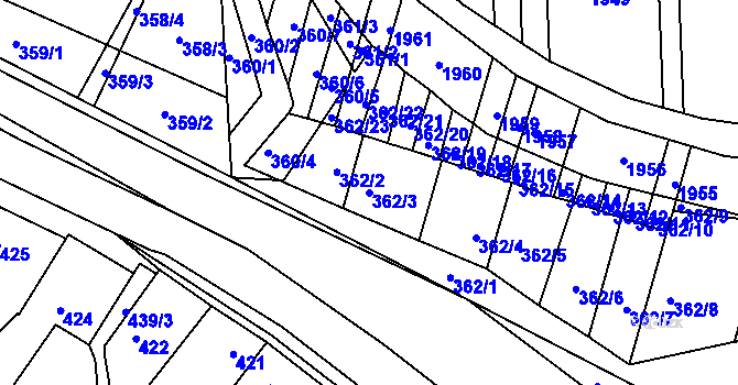 Parcela st. 362/3 v KÚ Žádovice, Katastrální mapa