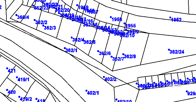Parcela st. 362/6 v KÚ Žádovice, Katastrální mapa