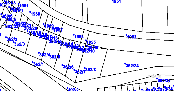 Parcela st. 362/9 v KÚ Žádovice, Katastrální mapa