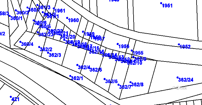 Parcela st. 362/14 v KÚ Žádovice, Katastrální mapa